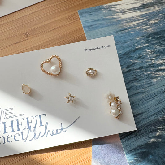 Enchanting Pearl Ocean Gold Earrings Set (5 pieces)